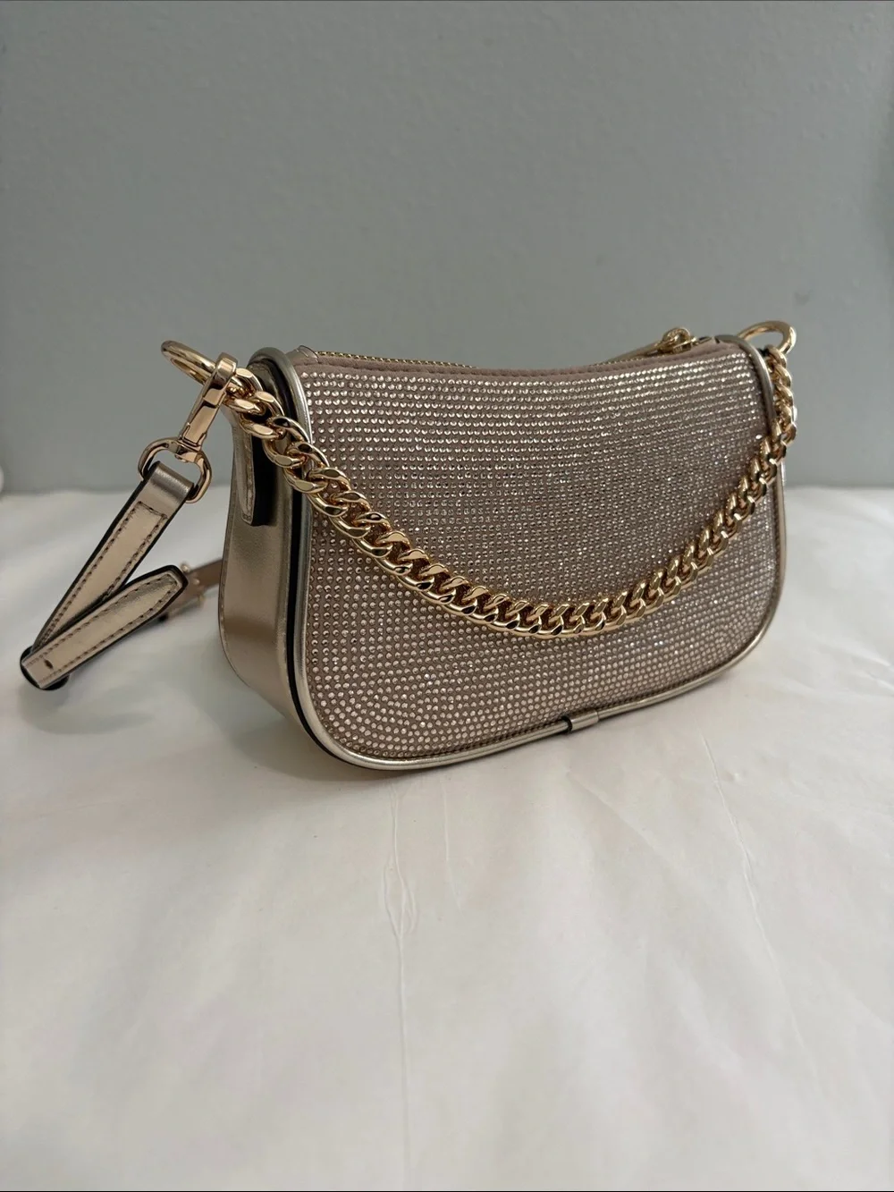 Michael Kors Crystal Chain Crossbody Bag in Gold Color